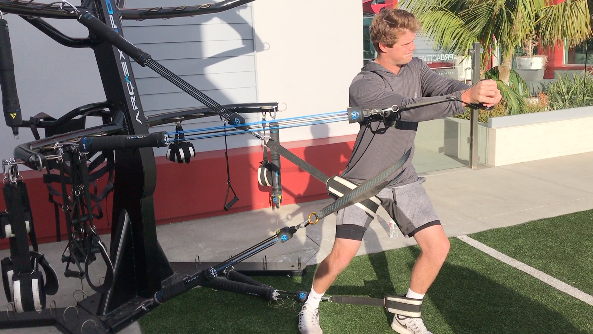 NFL athlete performs multiplanar resistance training exercises