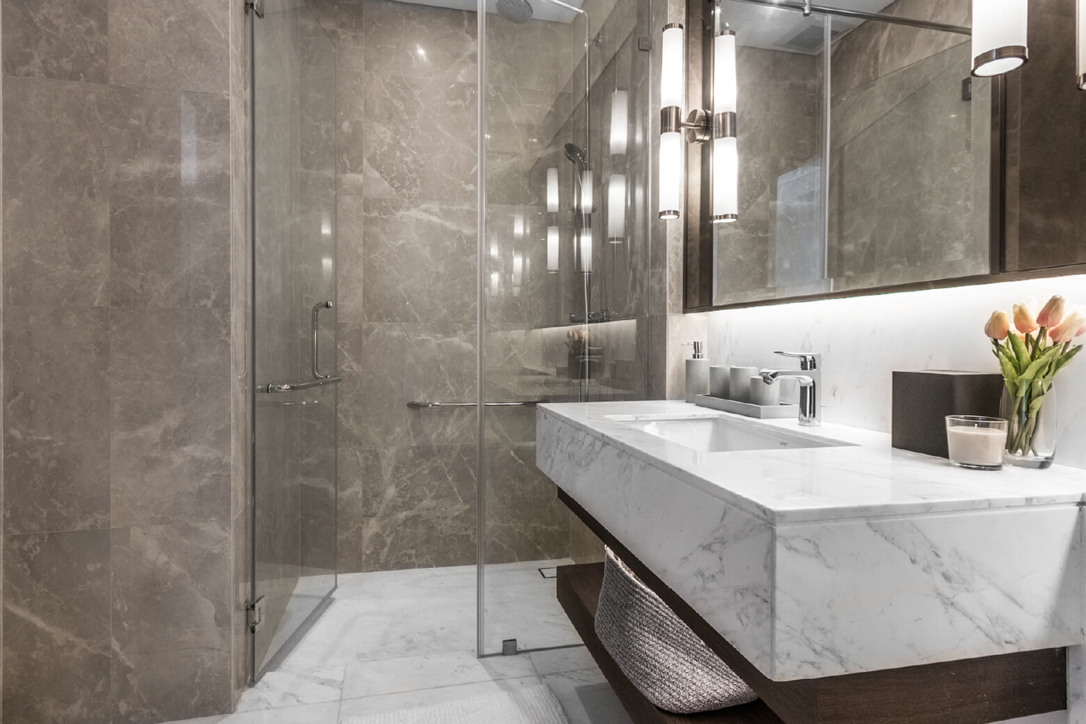 marble walk in shower