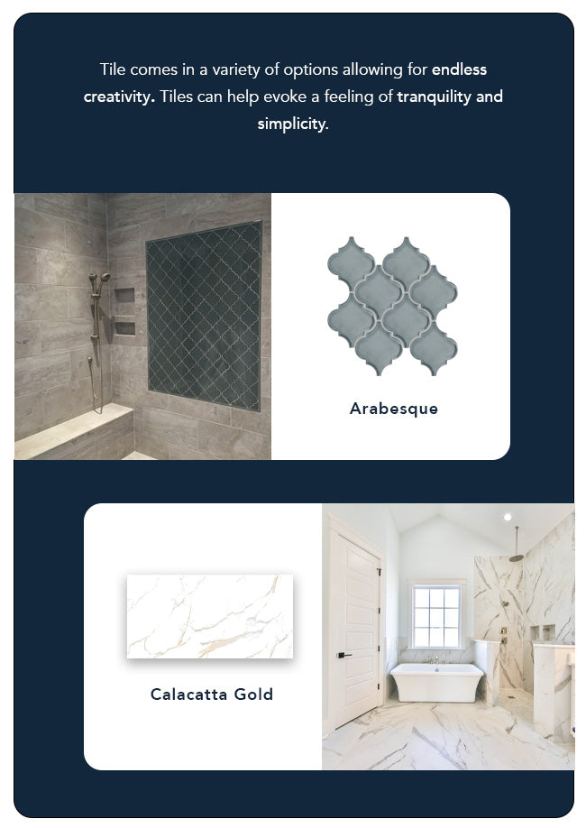 Tile options. Arabesque Tile. Calacatta Gold Tile.