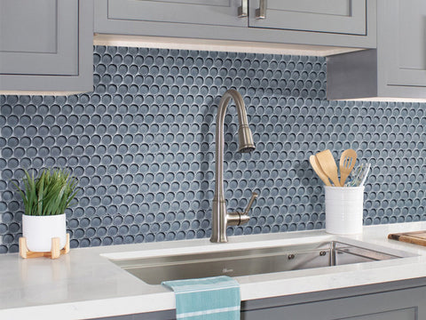 blue penny tiles backsplash