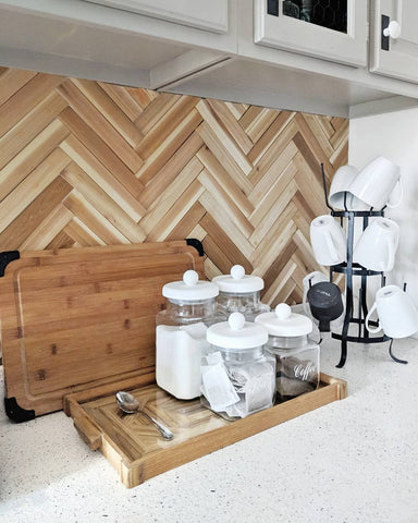 Wood Chevron kitchen backsplash