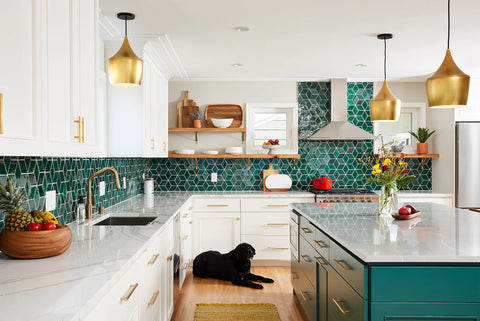 mercury mosaic green tile kitchen backsplash