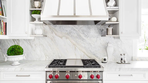 marble backsplash white kitchen