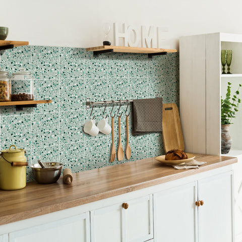 terrazzo green backsplash