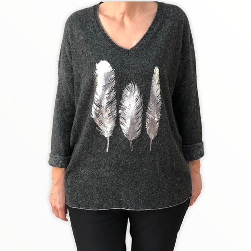 pull-gris-3-plumes-argentees-face