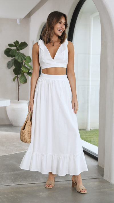 Love Songs Tied Back Maxi Skirt White White Maxi Skirts,, 53% OFF