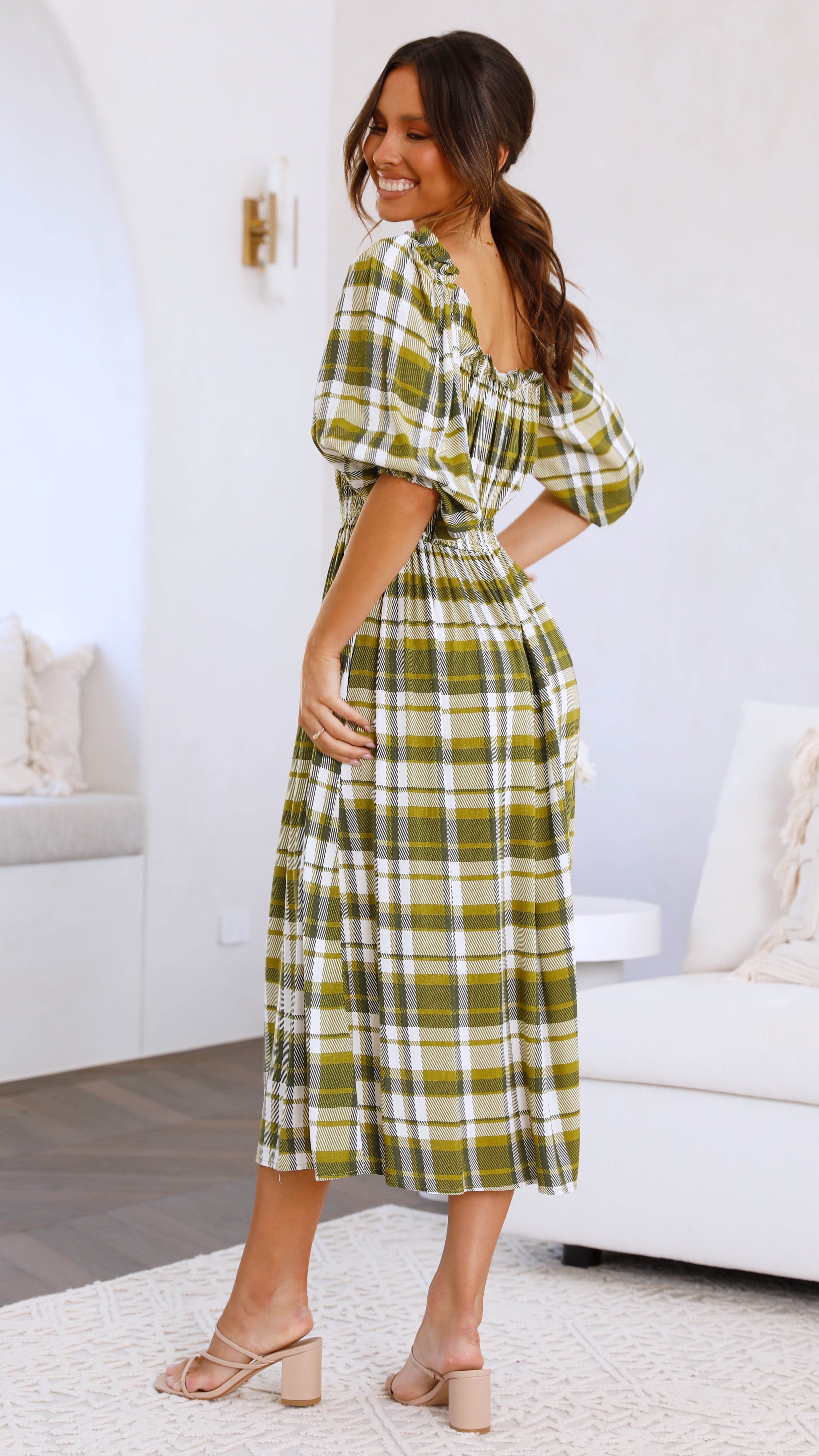 Lady Checkered Belted Midi Dress