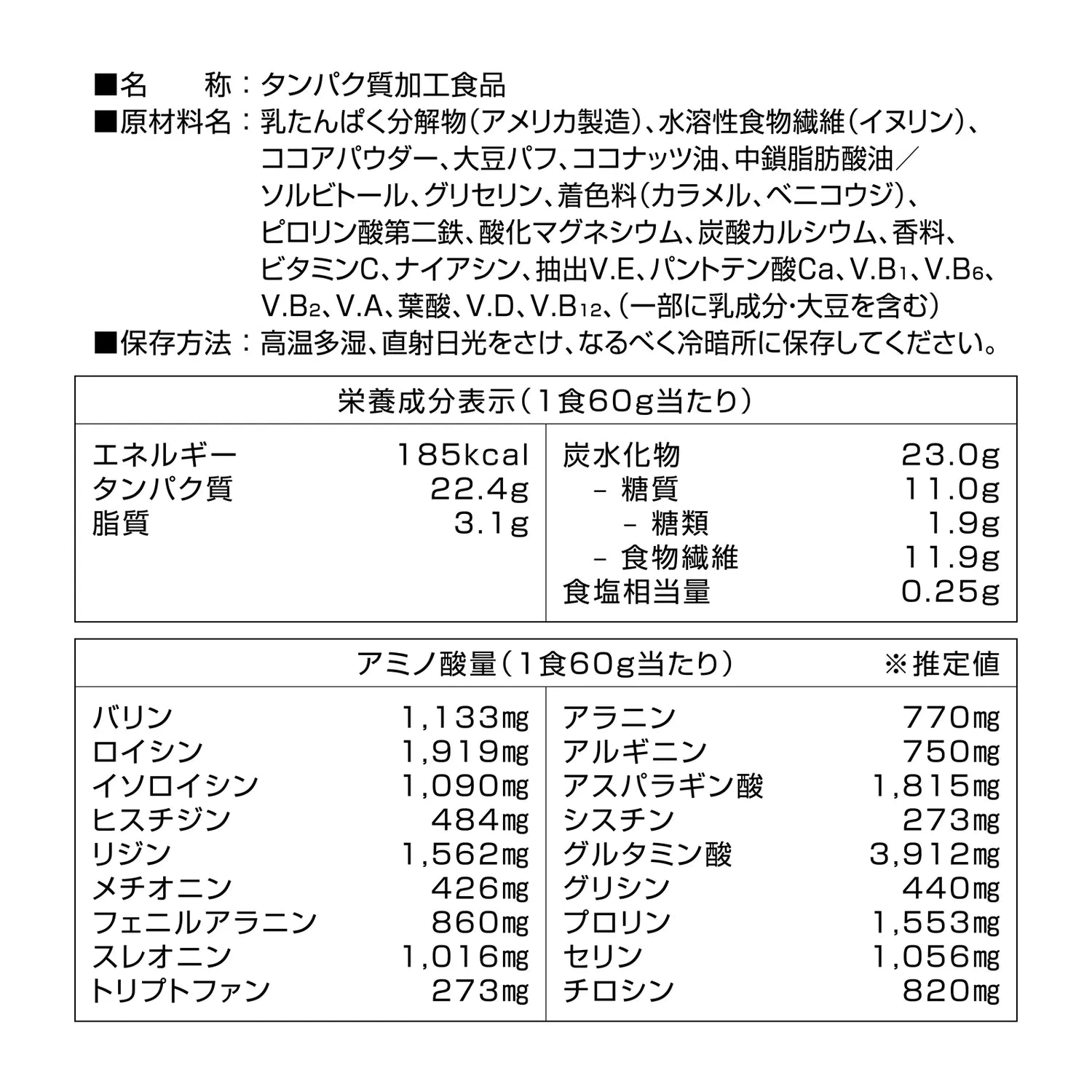 原材料・栄養成分表示