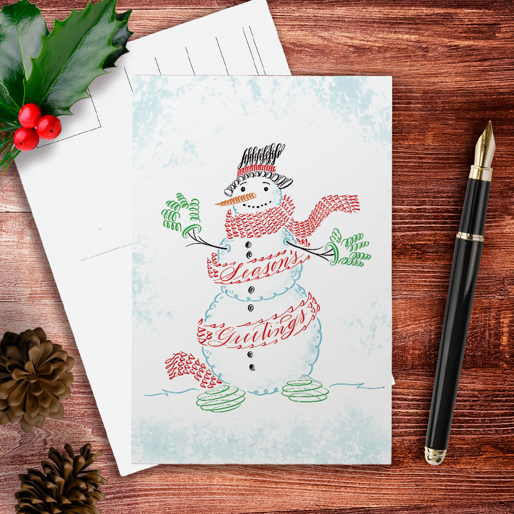 image for Season's Greetings Snowman Postcard