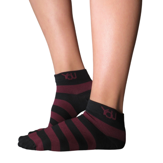 Energy Boost Burgundy & Black Ankle Socks • 20-30 mmHg •