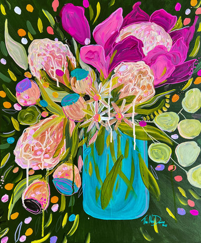 green protea banksia bouquet floral arrangement artwork painting