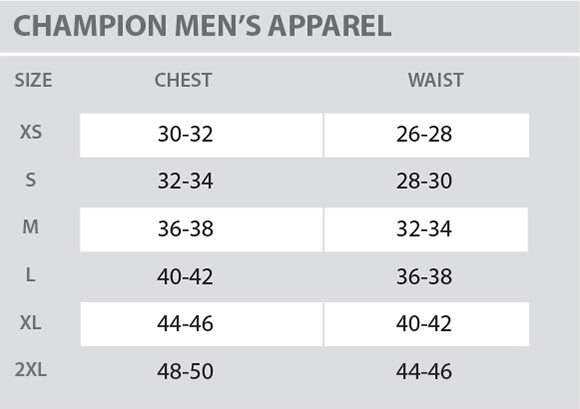 Champion - Size Chart - Mens Lions Pride