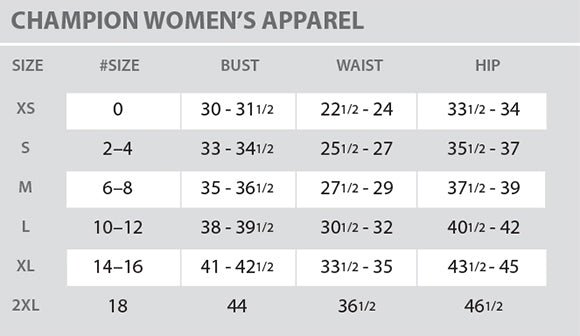 Champion Size Chart - Women
