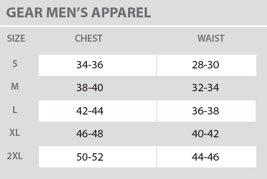 Size Chart - Gear - Mens - All