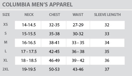 Size Chart - Columbia - Mens - All