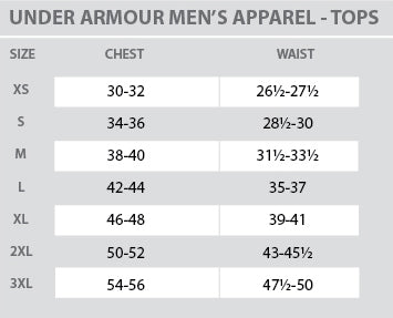 komedie is meer dan Ga lekker liggen Under Armour - Size Chart - Mens - Tops