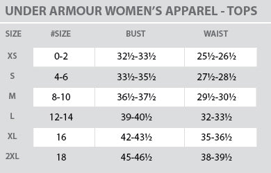 Under Armour men's and women's size chart