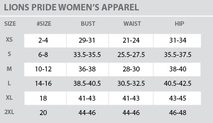 Lions Pride - Size Chart - Women