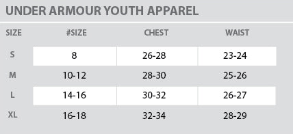 Size Chart - Under Armour - Youth - All