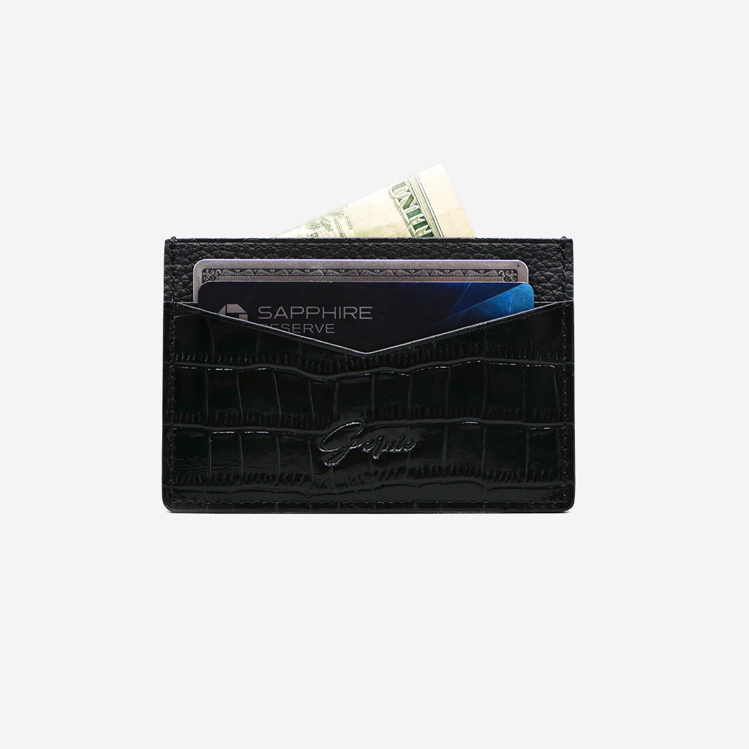 Slim Leather Wallet, Grey Anthracite Crocodile Print