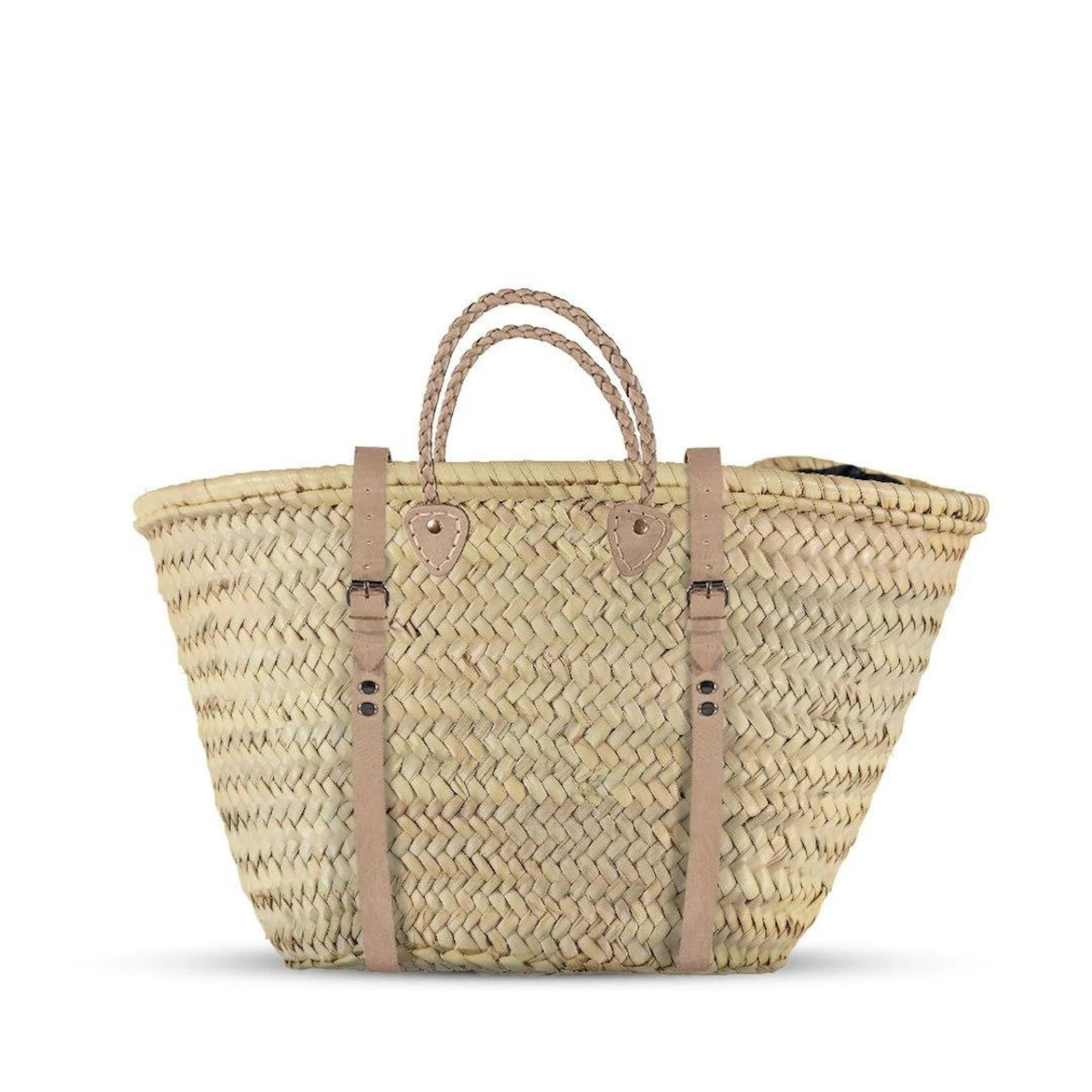 Cultiverre French Market Basket Backpack in natural woven palm leaves
