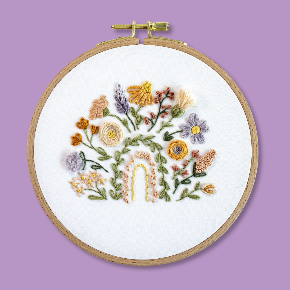 Image of Floral Rainbow Sampler Embroidery Kit