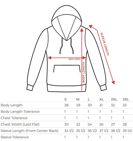 hoodie size chart