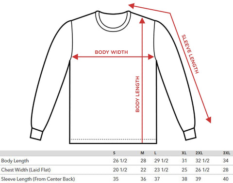 crewneck sweatshirt size chart