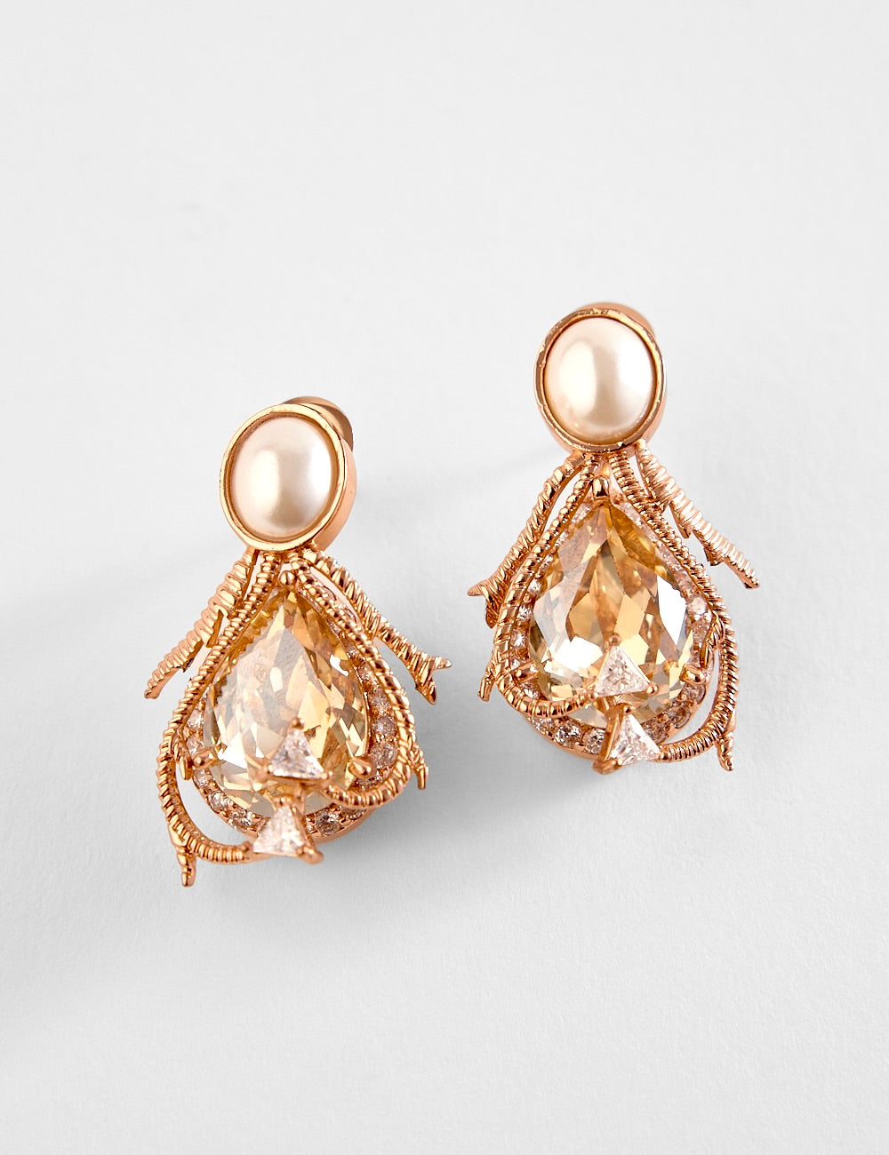 Marquis' Pearl & Cubic Zirconia Drop Bridal Earrings - Jewellery / Earrings
