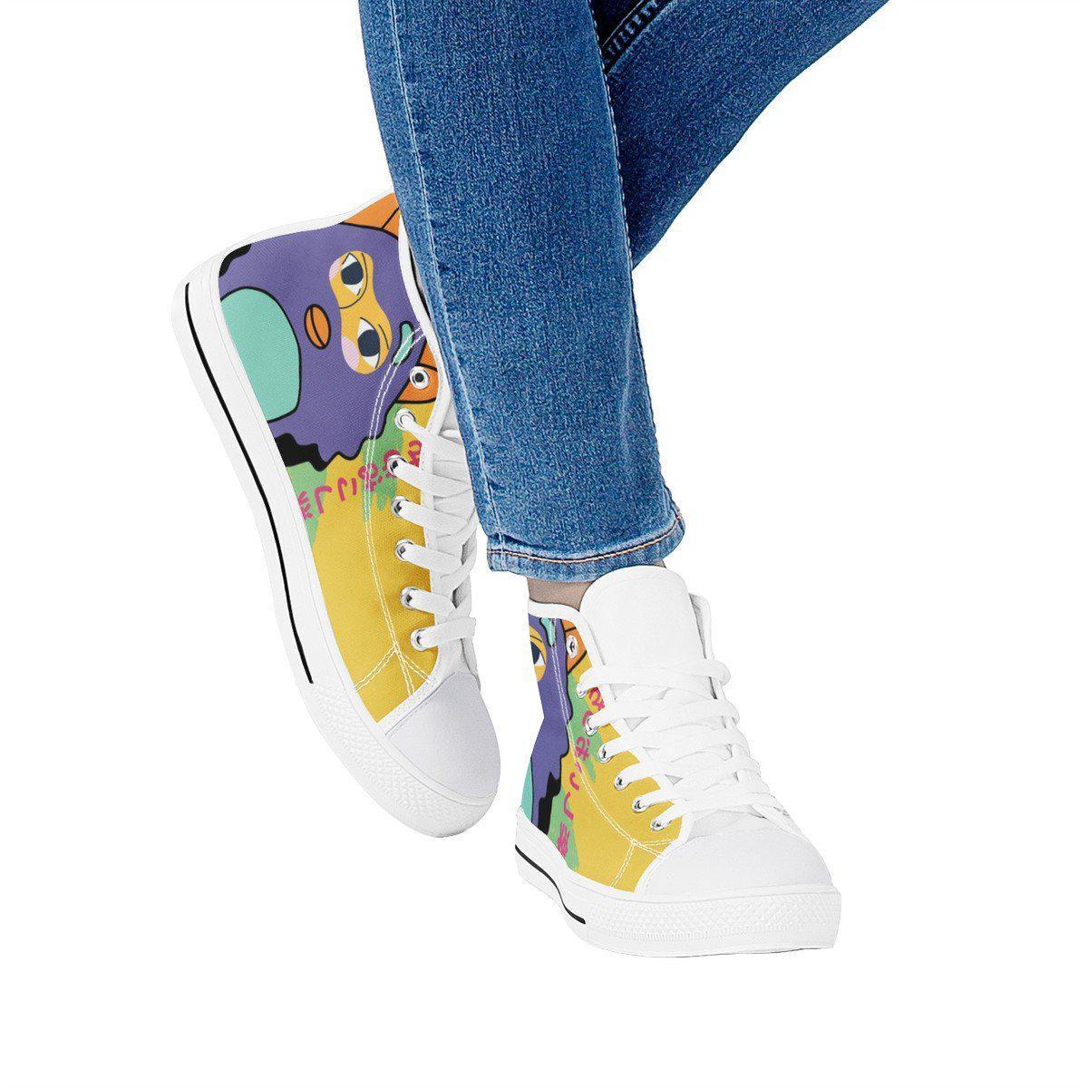 This is a Fun Toy High Top Canvas Shoes (White) – INKofART.com