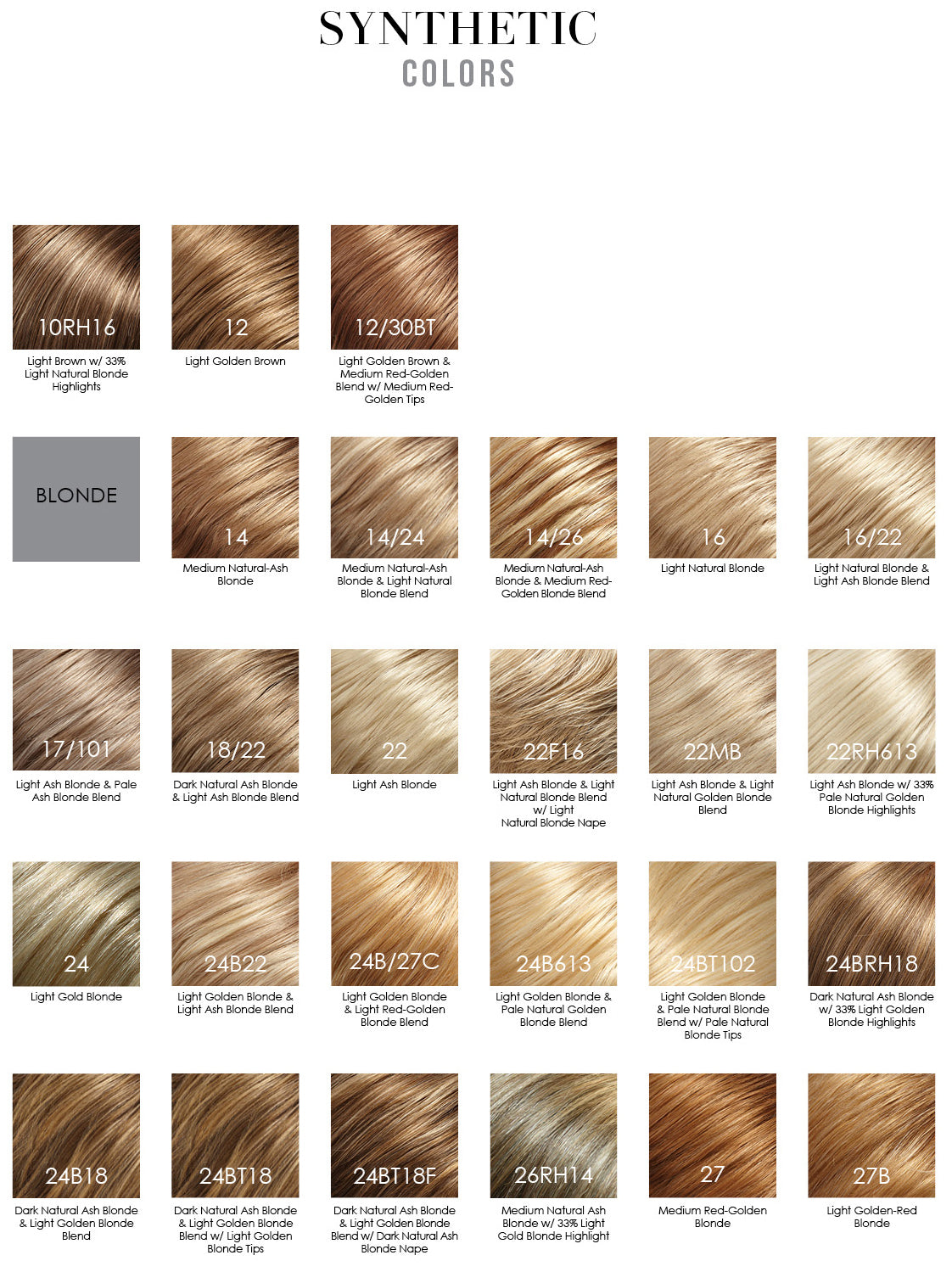 Jon Renau synthetic smartlace collection wig colors - colori parrucche sintetiche bionde blonde