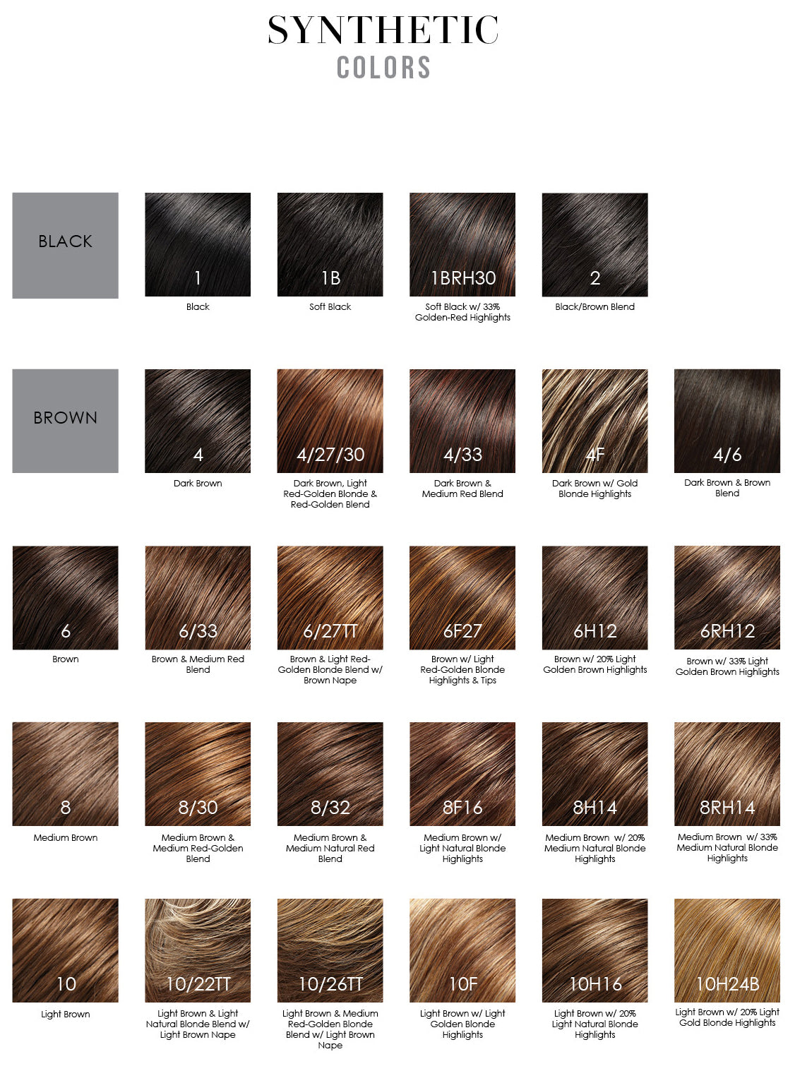 Jon Renau synthetic smartlace collection wig colors - colori parrucche sintetiche castane brown