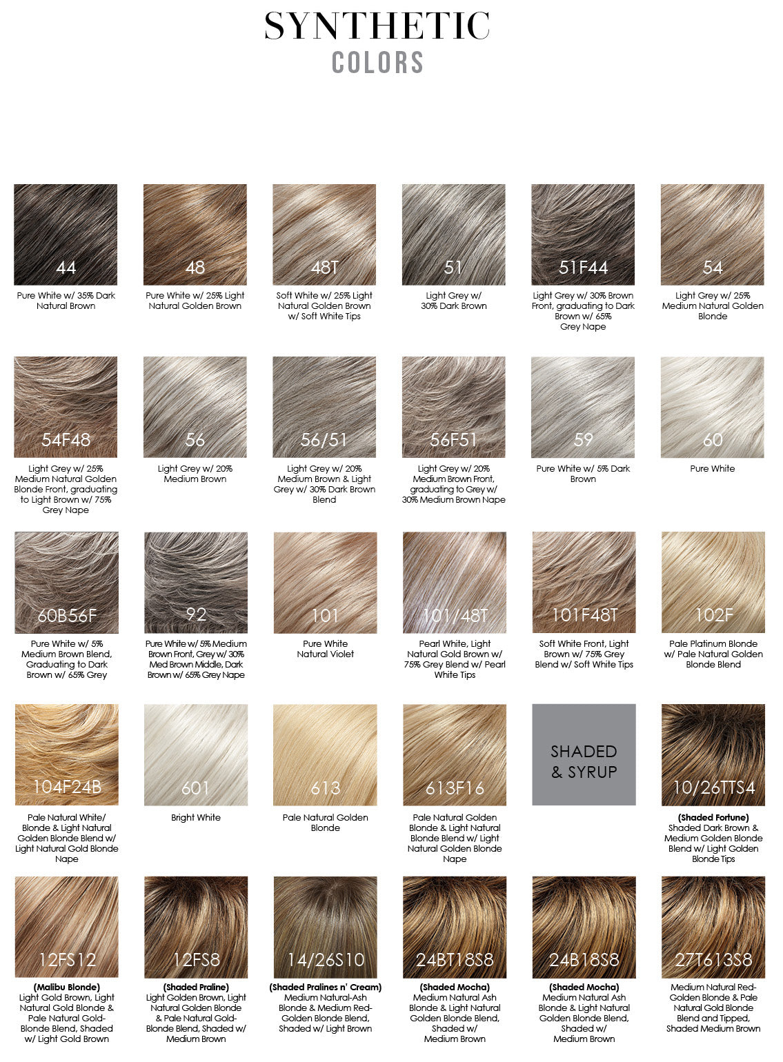 Jon Renau synthetic smartlace collection wig colors - colori parrucche sintetiche grigie gray