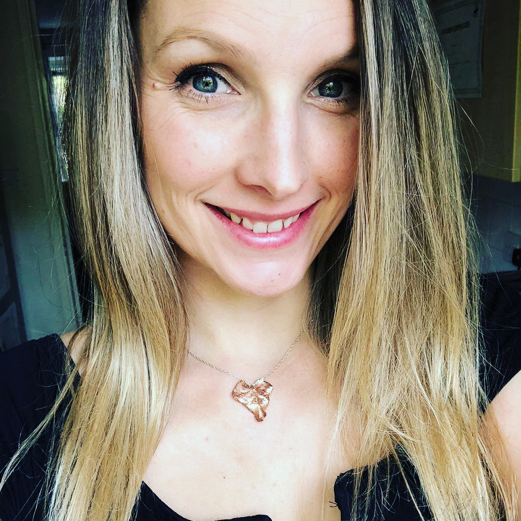 My beautiful friend Amy, wearing a finished ivy leaf necklace