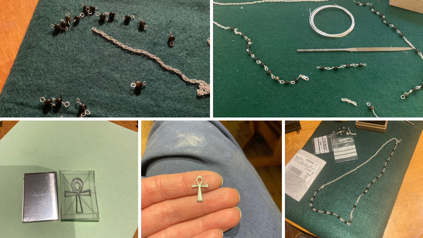 Progress of a rosary style necklace, commissioned as a special, unique gift for a loved one