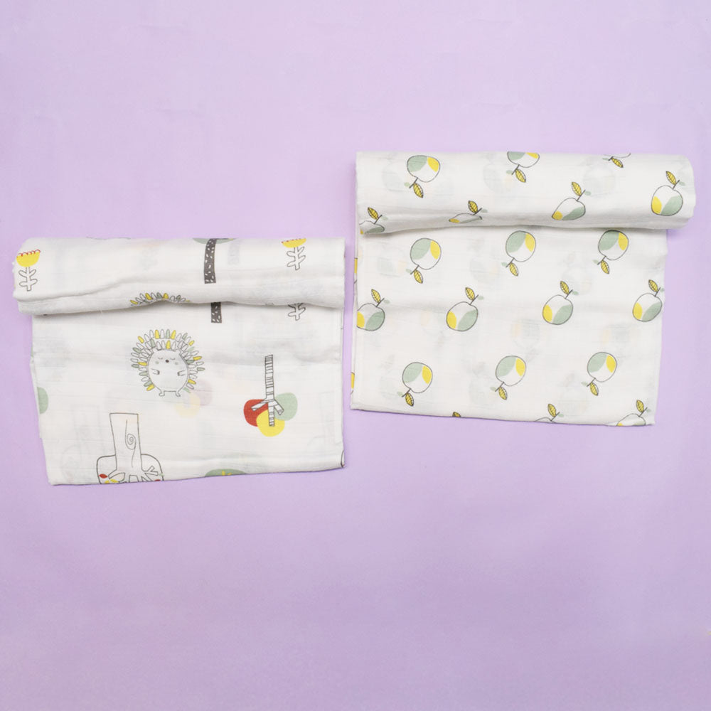White Apples Printed Muslin Swaddles- Pack Of 2
