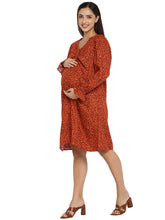 Load image into Gallery viewer, Orange Animal Printed Nursing Maternity A line Dress
