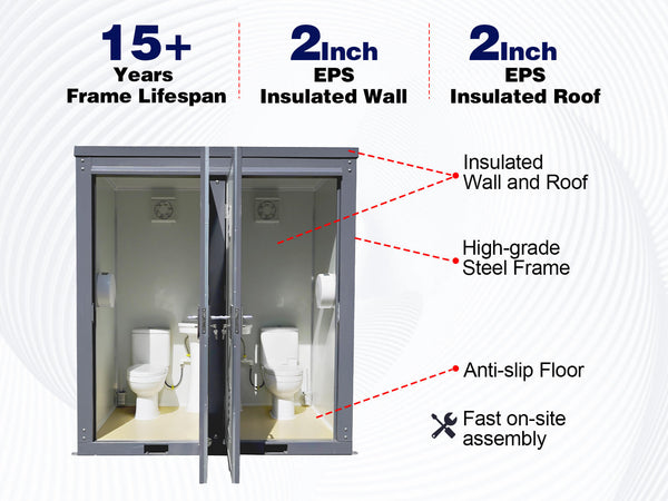 2 Private  Toilet Stalls Portable Restroom