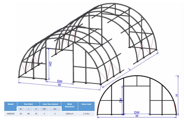 Gold Mountain Single Truss Arch Storage Shelter L40'xW80'xH20'