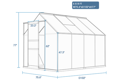 6x8 ft Classic Greenhouse Dimension