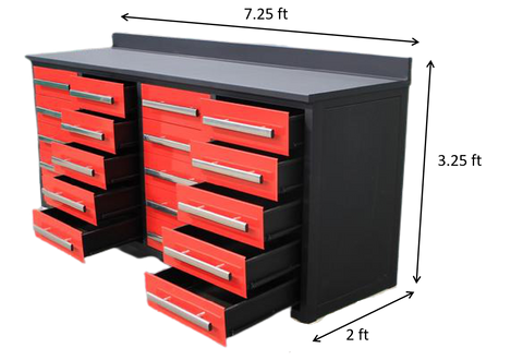 Steelman 7' Garage Storage Cabinets with Workbench (20 Drawers)