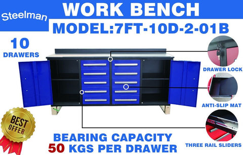 Steelman 7' Storage Cabinets with Workbench (10 Drawers & 2 Cabinets)