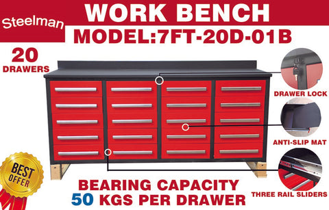 Steelman 7' Garage Storage Cabinets with Workbench (20 Drawers)