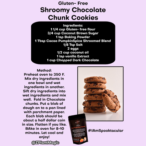 Chocolate Chip Cookies recipe card infused with 14 functional mushrooms