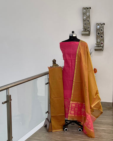 Turmeric Yellow Chanderi Silk Cotton Dress Material with Dabu Prints –  Sharvari's