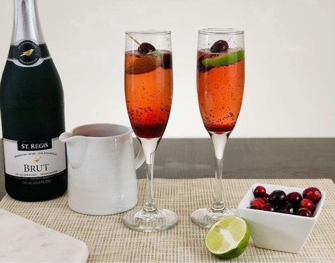 Cranberry Pomegranate Non-Alcoholic Champagne Bellini's With Lime