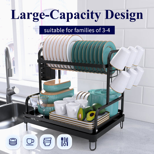 Kitsure Over-The-Sink Dish Drying Rack 2-Tier with Adjustable Length Design  (33.4-39.4in),Multifunctional Dish Rack for Over-Sink Use, Stainless Steel