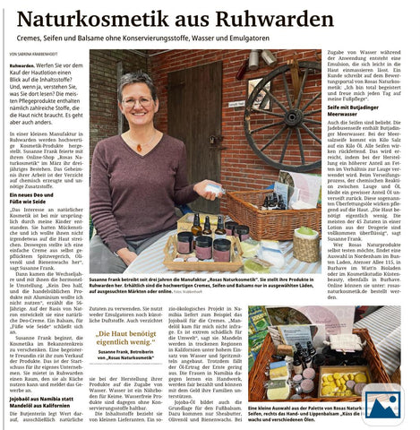Susanne Rosas Naturkosmetik in der Kreiszeitung Wesermarsch