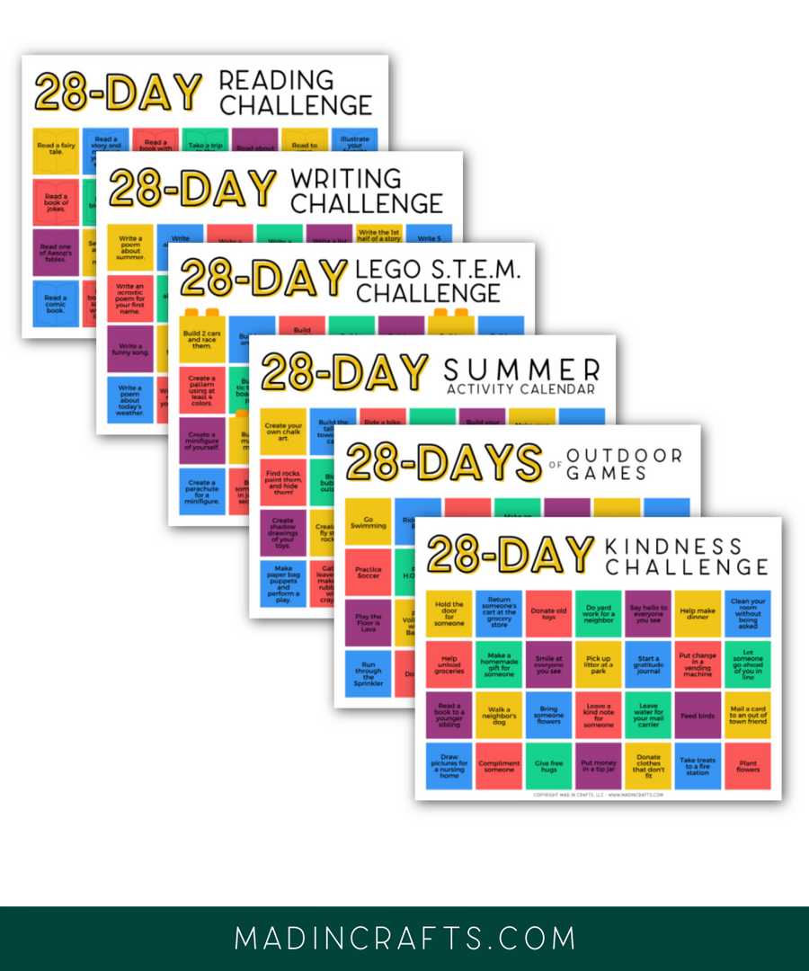 6 Challenge Calendars for Kids Printable Bundle Mad in Crafts