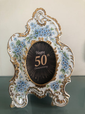 hand painted 50th anniversary porcelain picture frame